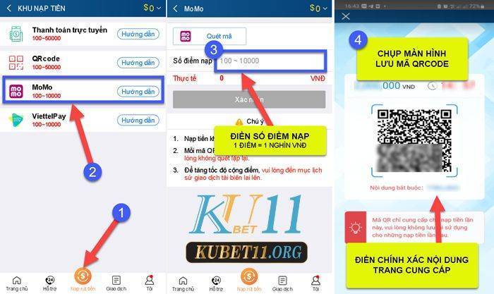 Dùng ví Momo để nạp tiền Kubet11